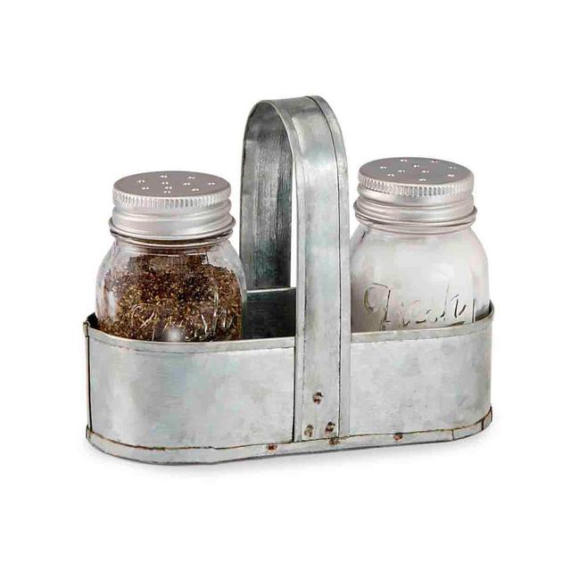 Mud Pie Fresh Jar Salt and Pepper Caddy Set, Silver