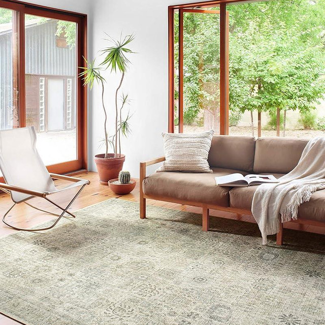Loloi II Skye Collection SKY-14 Natural/Sage 2'-6" x 7'-6", 13" Thick, Runner Rug, Soft, Durable, Vintage Inspired, Distressed, Low Pile, Non-Shedding, Easy Clean, Printed, Living Room Rug