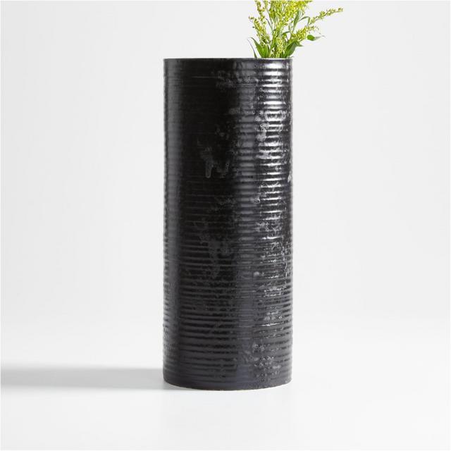 Principle Ribbed Black Vase 14"