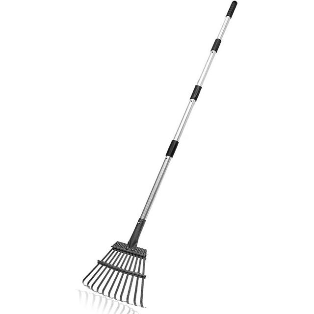 Adjustable Garden Rake for Leaves,34”-55”Long Handle Garden Rake,Expanding Metal 11 Tines Shrub Rake,Lightweight Heavy Duty Handle Thatch Rake,Professional Lawn Rake to Collect Leaf & Poop among Yards