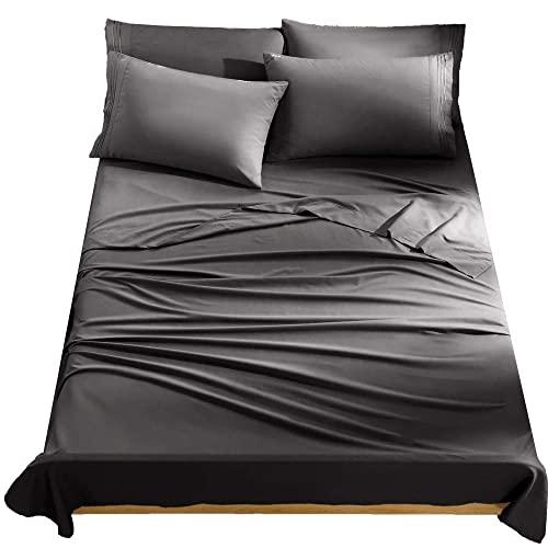 SAKIAO -6PC King Size Bed Sheets Set - Brushed Microfiber 1800 Thread Count Percale - 16" Deep Pocket Wrinkle Free & Fade Resistant - Egyptian Sheet Set (Dark Grey,King)
