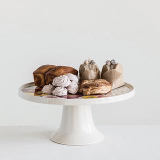 Stoneware Flower Cake Pedestal
