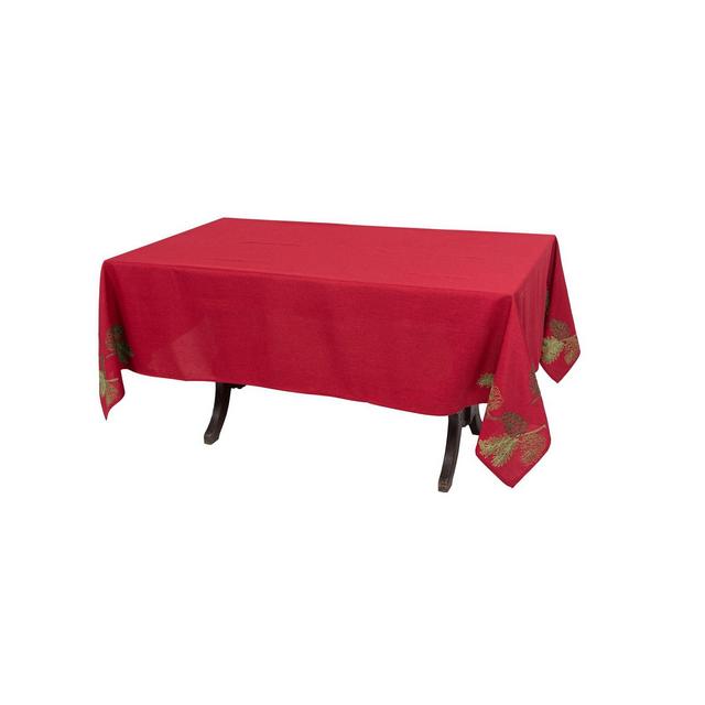 Manor Luxe Christmas Pine Tree Branches Embroidered Tablecloth
