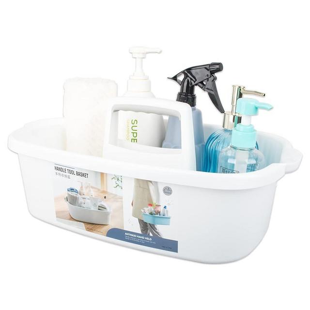 Cleaning Supplies Caddy Portable Shower Caddy Basket Cleaning Supply Organizer with Handle Bucket Tool Storage Plastic Basket for Bathroom, Bedroom, Kitchen, College Dorm, Under Sink, Garden, White