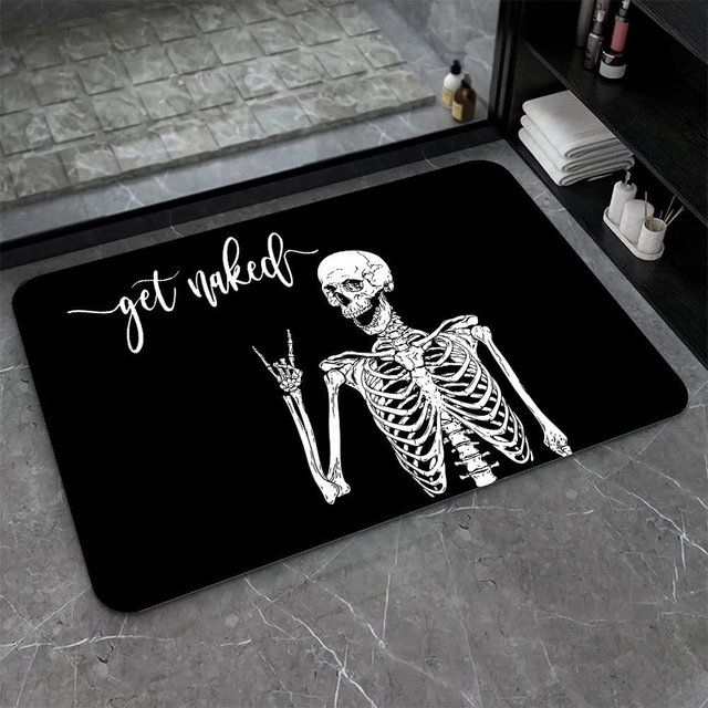 Black Funny Skull Non-Slip Volume Super Absorbent Fast Drying for Bathroom Kitchen Door mat,Eco-Friendly Easy to Clean 18"x30"