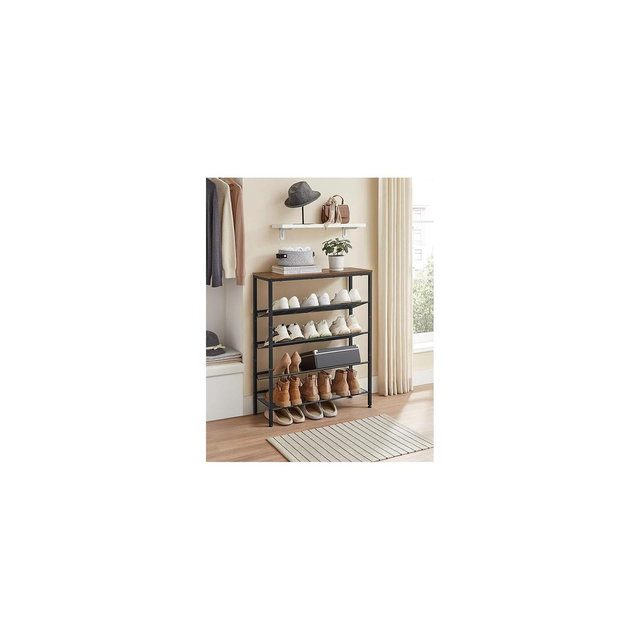 VASAGLE 5 Tier Shoe Rack for Entryway - Industrial Style Shoe Storage Organizer for 16-20 Pairs - Sturdy Wooden Top, Steel Frame - Rustic Brown/Black