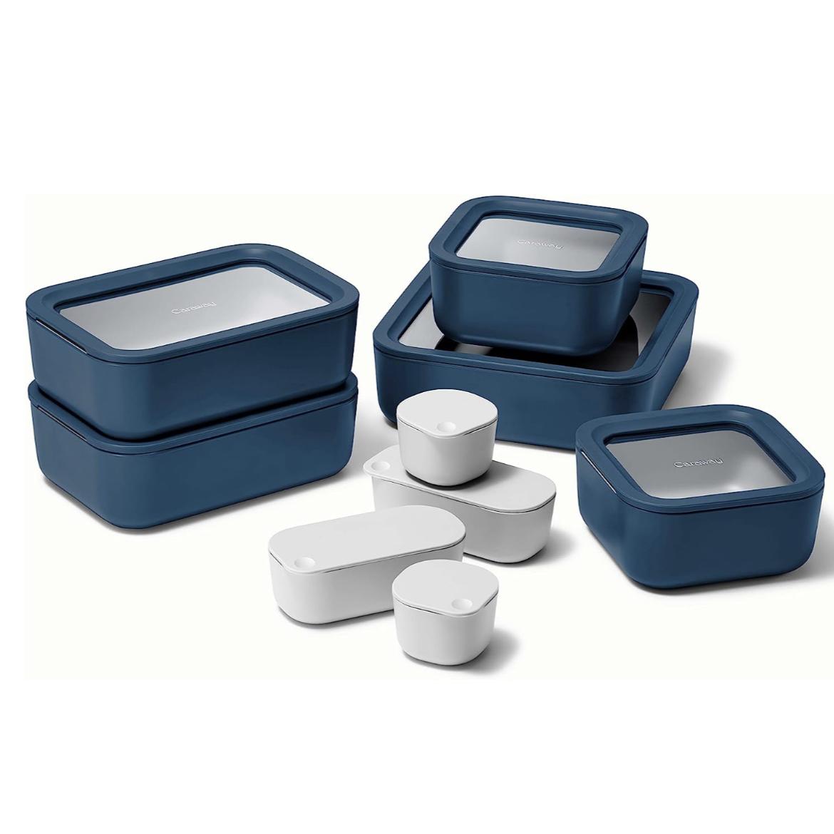 Caraway Glass Food Storage Set, 14 Pieces - Ceramic Coated Food Containers
