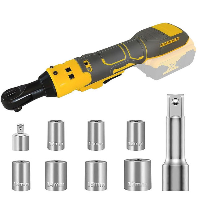 Cordless Ratchet Wrench for Dewalt 20V Battery, 3/8" Electric Ratchet Set 45 Ft-lbs (60 N.m), Variable Speed control, 580RPM Power, 8 Sockets (9/10/11/12/13/14/15/17mm) - No Battery