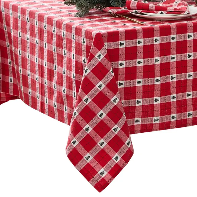 Sherwood Tree Dobby Cotton Tablecloth - Red - 60x84 Rectangle - Elrene Home Fashions