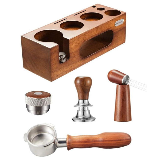 54mm Espresso Machine Tools Kit by Teyearlife:Bottomless Portafilter, Tamper, Distributor, Tamping station and WDT Premium Barista Tools 5pcs