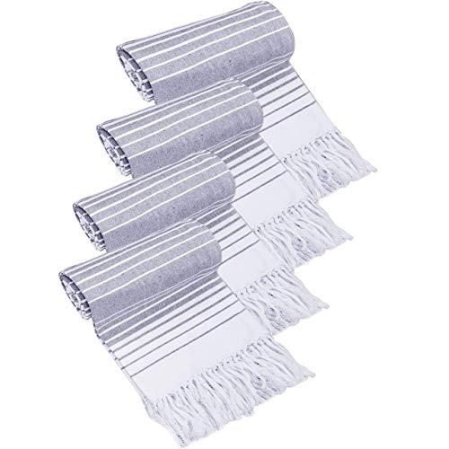 Native Fab Set of 4 Cotton Peshtemal Turkish Bath and Beach Towels, Large 40x71 Travel Sarong Gym Pool Spa Towels, Ultra Soft Quick Dry Absorbent Fouta Hammam Peshtemal Towels Grey White