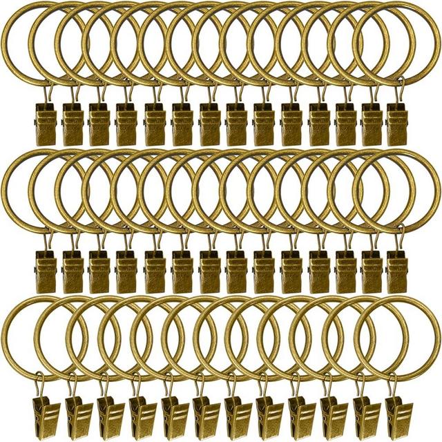 LLPJS 40 Pack Metal Curtain Rings with Clips, Drapery Clips with Rings, Curtain Rod Clips Hooks, Decorative Windows Hanging Curtain Hangers, 1.5 Inch Interior Diameter, Bronze