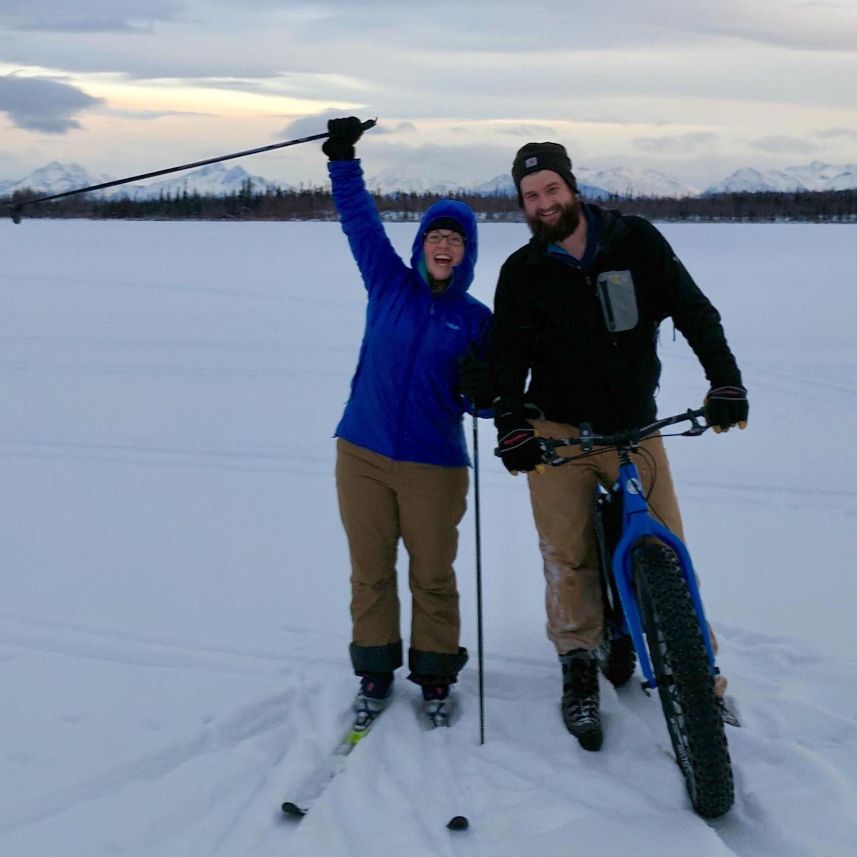 Horseshoe Lake, AK on NYE 2017. Sara's first time ever on skis!