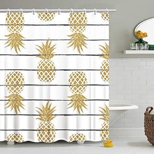 Stacy Fay Yellow Pineapples Shower Curtain 72 x 72 Inch Include 12 Shower Curtain Hooks Zebra Line Stripe Simple Decor Fabric Set Polyester Waterproof for Bathroom