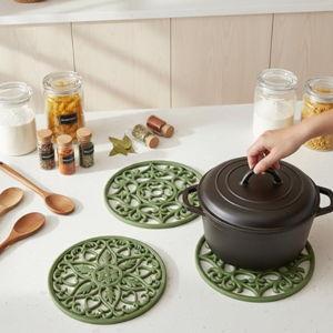 ME.FAN Trivets for Dishes/Pots/Pans, 3 Pcs Silicone Mats (Olive Green)