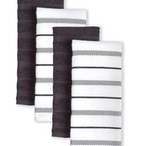 KitchenAid Albany Kitchen Towel 4-Pack Set, Matte Black/White, 16"x26"