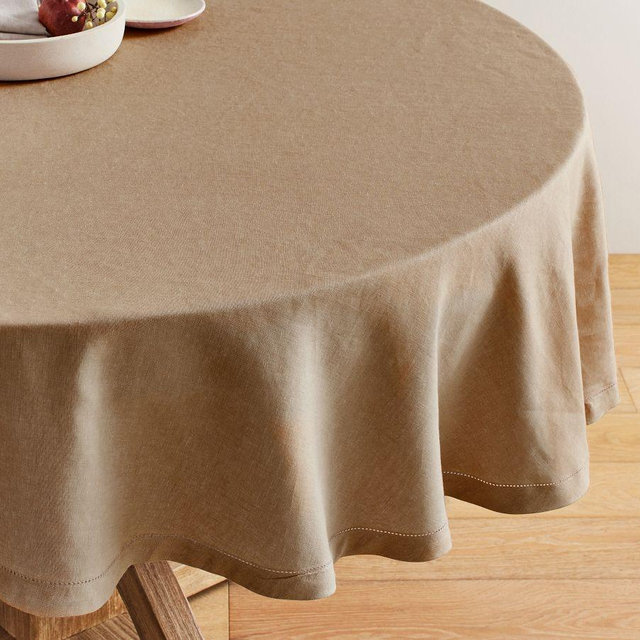 Belgian Linen Round Tablecloth, 70" - Toffee