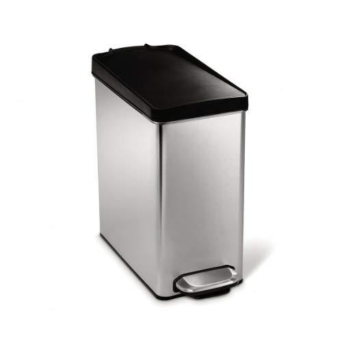 simplehuman 10 Liter / 2.6 Gallon Stainless Steel Bathroom Slim Profile Trash Can, Brushed Stainless Steel with Plastic Lid