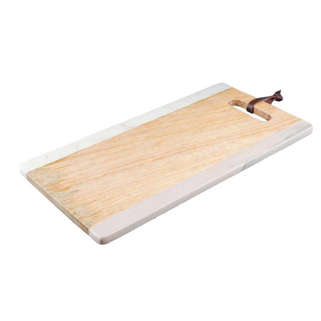 14.5" x 8" Marble and Mango Wood Serving Tray with Handle - Thirstystone