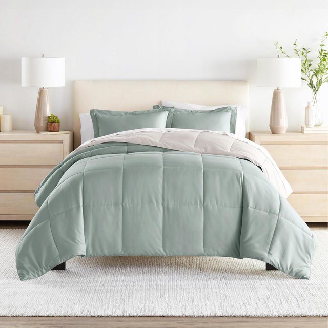Reversible Comforter and Shams Set, Ultra Soft, Easy Care, - Becky Cameron™, Full/Queen, Eucalyptus / Natural