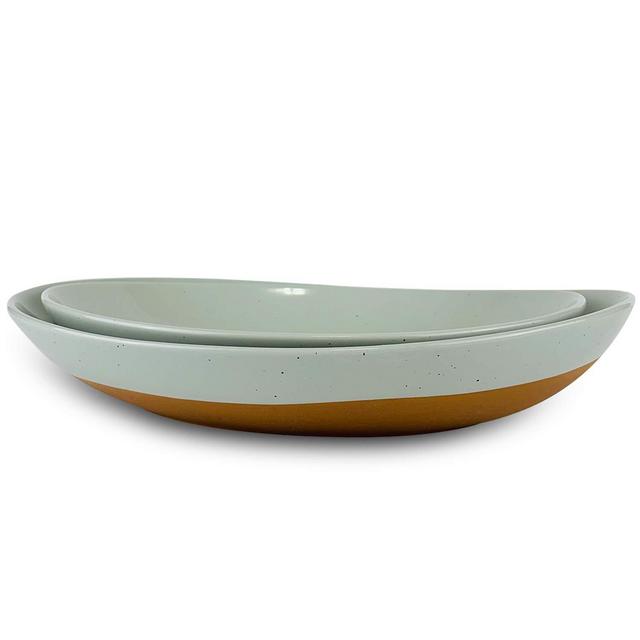 Mora Ceramic Large Serving Bowls- Set of 2 Oval Platters for Entertaining. Modern Kitchen Dishes for Dinner, Fruit, Salad, Turkey, etc. Oven, Dishwasher Safe, 55 / 35 oz, 13.5" / 11.8" - Earl Grey