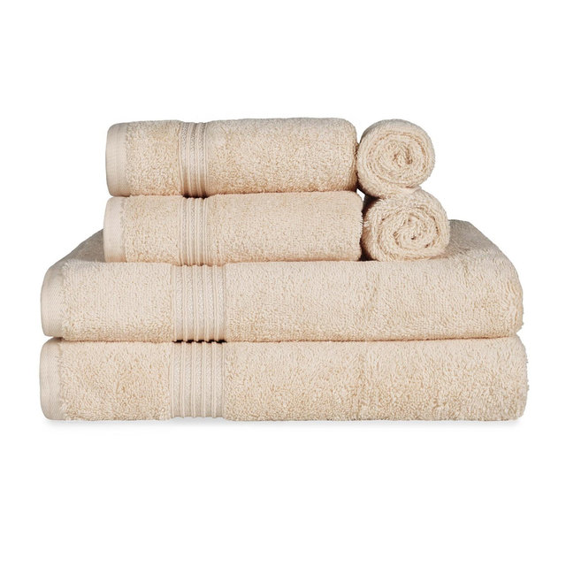 Premium Cotton Heavyweight Plush Highly-Absorbent Luxury 6 Pices Towel Set, Ivory - Blue Nile Mills