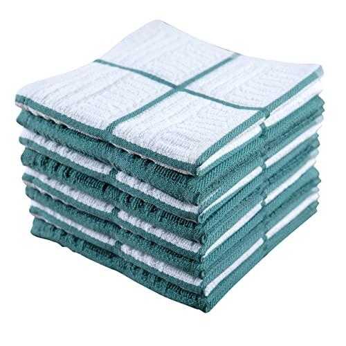 Sticky Toffee Cotton Terry Kitchen Dishcloth, 8 Pack, 12 in x 12 in, Blue Check