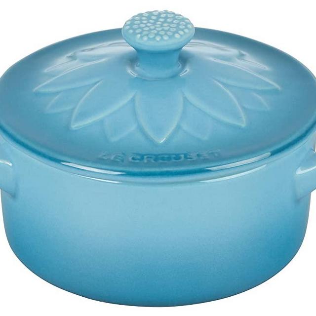 Le Creuset Stoneware Mini Round Cocotte with Flower Lid, 8oz, Caribbean