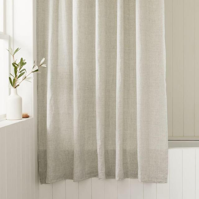 European Linen Shower Curtain with Liner, Frost Grey Fiber Dye, 72"x74"