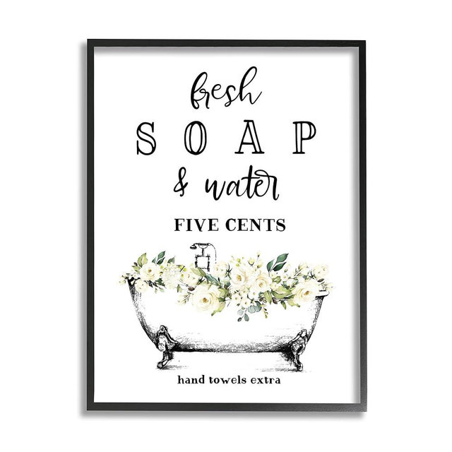 Stupell Industries Fresh Soap And Water Bath Tub Bathroom Design Framed Giclee Art Design By Artist Lettered and Lined