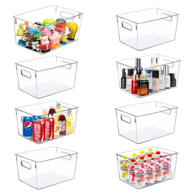 SKTEET Set of 8 pack Clear Plastic Storage Bins, Pantry Organization and Storage, Clear Organizing Bins for Kitchen Organization, Freeze Storage, Home Edit and Cabinet Organizers (8Large)