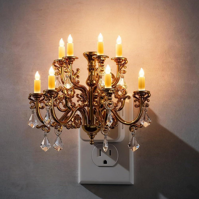 L LOHAS LED Night Lights Plug into Wall,Crystal Chandelier Candle Nightlight with Dusk to Dawn Sensor,Brightness Adjustable,3000K Soft White,Vintage Rotatable Night Lights for Home Decor,Bathroom