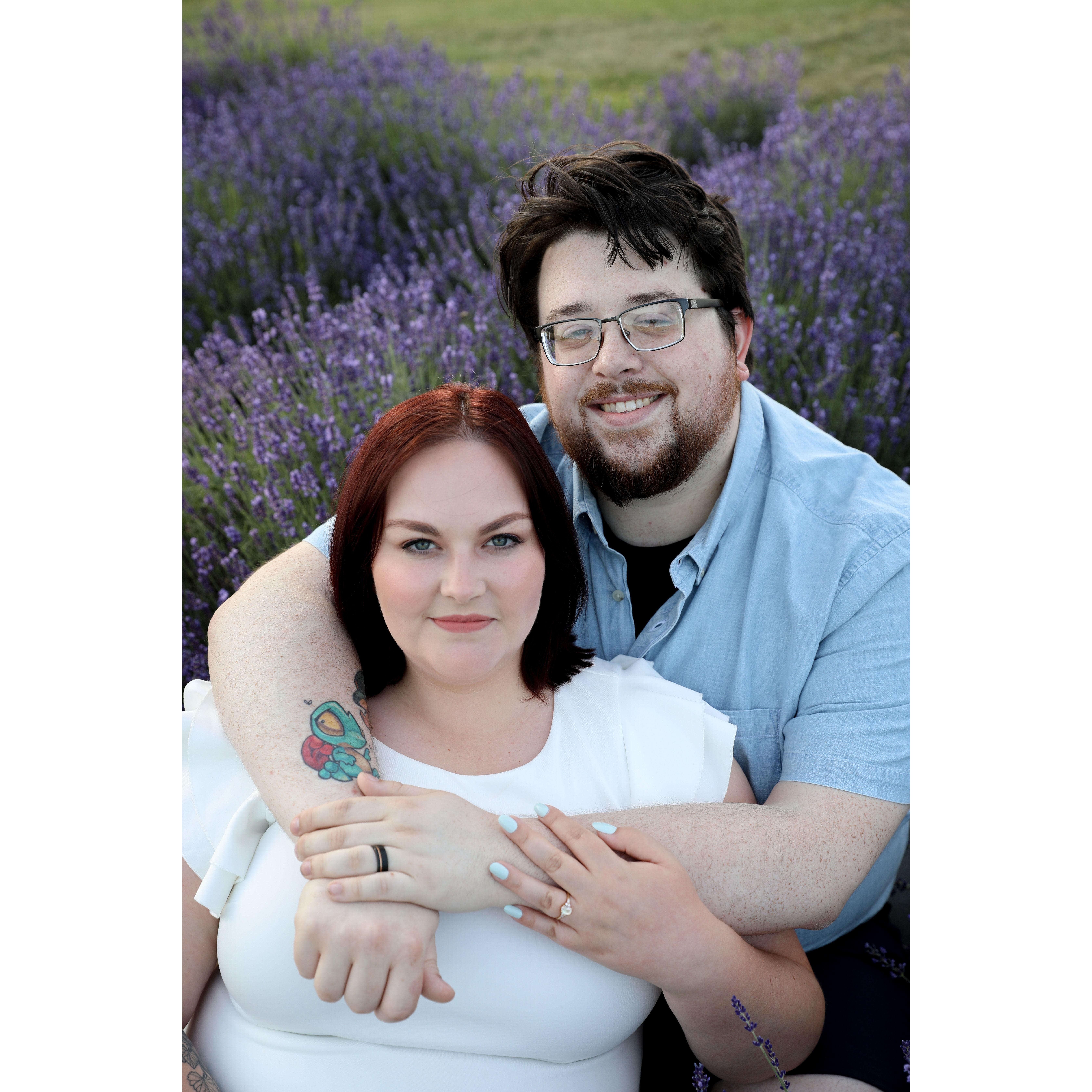 Engagement photoshoot at Sunset Ridge Lavender Farms. Photographer was Bloom Photography, LLC