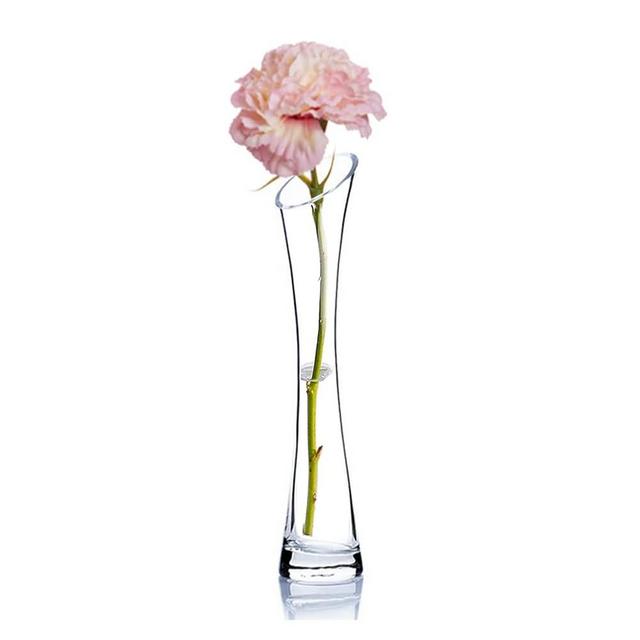 Hand-Made Blown Art Bud Glass Vase Clear Small Glass Vase Glass Flower Vase Heavy Base Single Stem Flower Drop Vase for Flower and Office Bud Home Wedding Decor (Oblique Mouth)