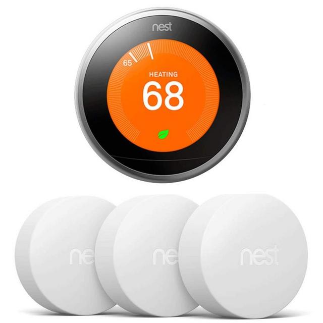 Nest T3007ES Learning Thermostat - 3rd Gen - (Stainless Steel) with 3 Pack Nest T5001SF Temperature Sensor