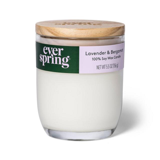 Lavender & Bergamot 100% Soy Wax Candle - 5.5oz - Everspring™