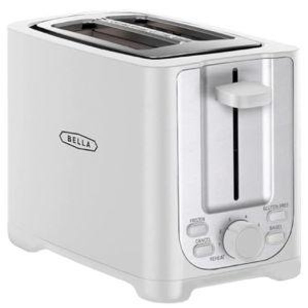 BELLA 2 Slice Toaster with Auto Shut Off - Extra Wide Slots & Removable Crumb Tray and Cancel, Defrost & Reheat Function - Toast Bread, Bagel & Waffle, White