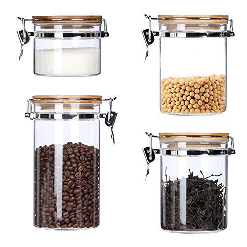 Clear Glass Canisters With Airtight Lids For The Kitchen Glass Food Storage Jars Locking Clamp Lids Airtight Kitchen Storage Containers For Coffee Bean Loose Tea Candy Sugar Cookie Jar 4 Piece Set