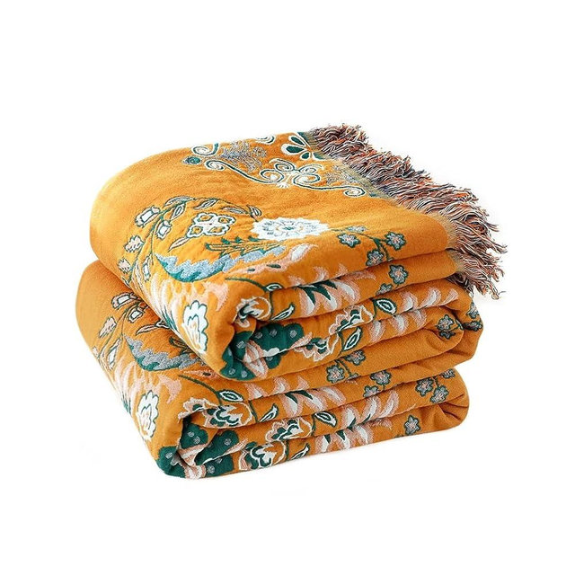 Boho Throw Blanket for Bed - 100% Cotton Ultra Soft Rustic Quilt - Floral Printed Farmhouse Decor Bed Blankets,60"×80" All Season Rustic Throw for Sofa Couch Chair