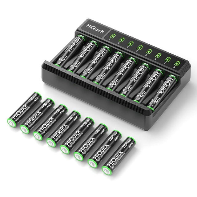 HiQuick Rechargeable AAA Batteries with 8 Bay Battery Charger,1.2V 1100mAh Low Self-Discharge Ni-MH AAA Batteries 16 Pack with Battery Charger for Ni-MH/NiCD AA/AAA Rechargeable Batteries