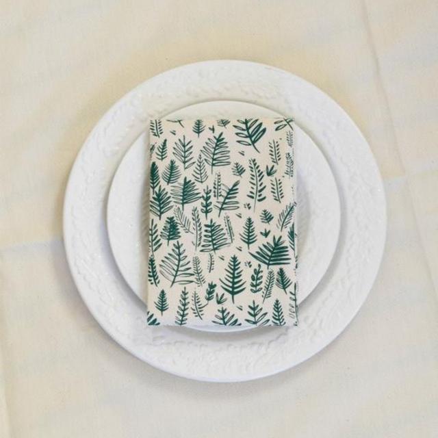 Cloth Napkins - Set of 4 - Organic Cotton - Ferns - Screen Printed - Unpaper Towels - Kitchen Towels - Eco Friendly - Table Setting