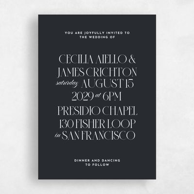 Ebony, Black Wedding Invitation - Milan Portrait