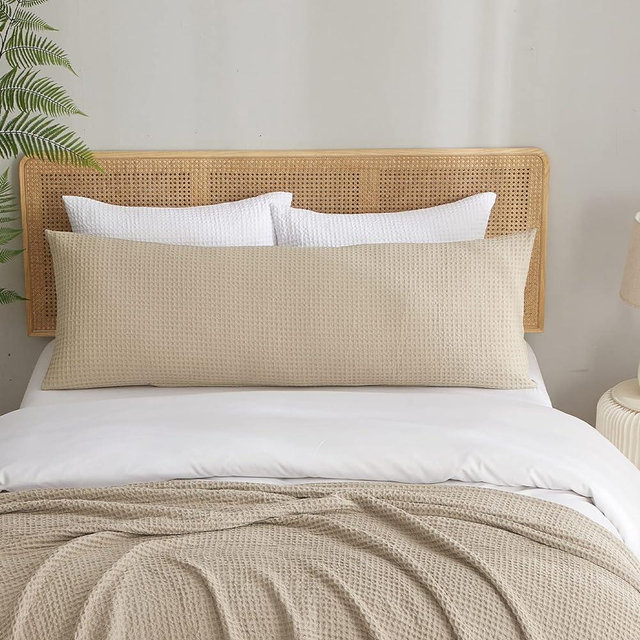 PHF Ultra Soft Waffle Weave Body Pillowcase 20" x 54", No Insert, Breathable & Skin-Friendly Body Pillow Sham with Zipper, Decorative Waffle Weave Body Pillow Cover, Khaki
