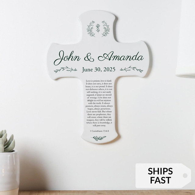 Personalized Marriage Cross by Lifetime Creations: 9" Porcelain Marriage Cross, Christian Wedding Gift, Religious Gift for Christian Couples