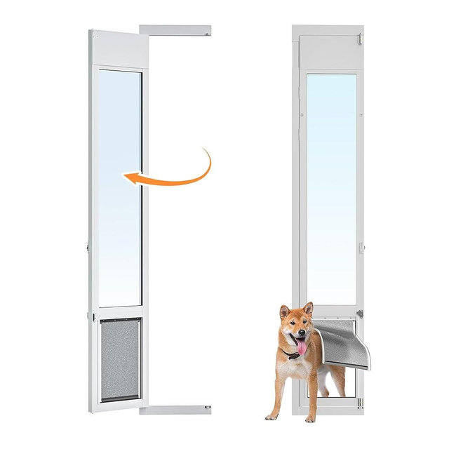 Large Dog Door for Sliding Glass Door,Openable Pet Door for Sliding Glass Doors，All-Metal Framed & Panel & Lock,Adjustable 75 7/8" to 81" Slider Height -Large