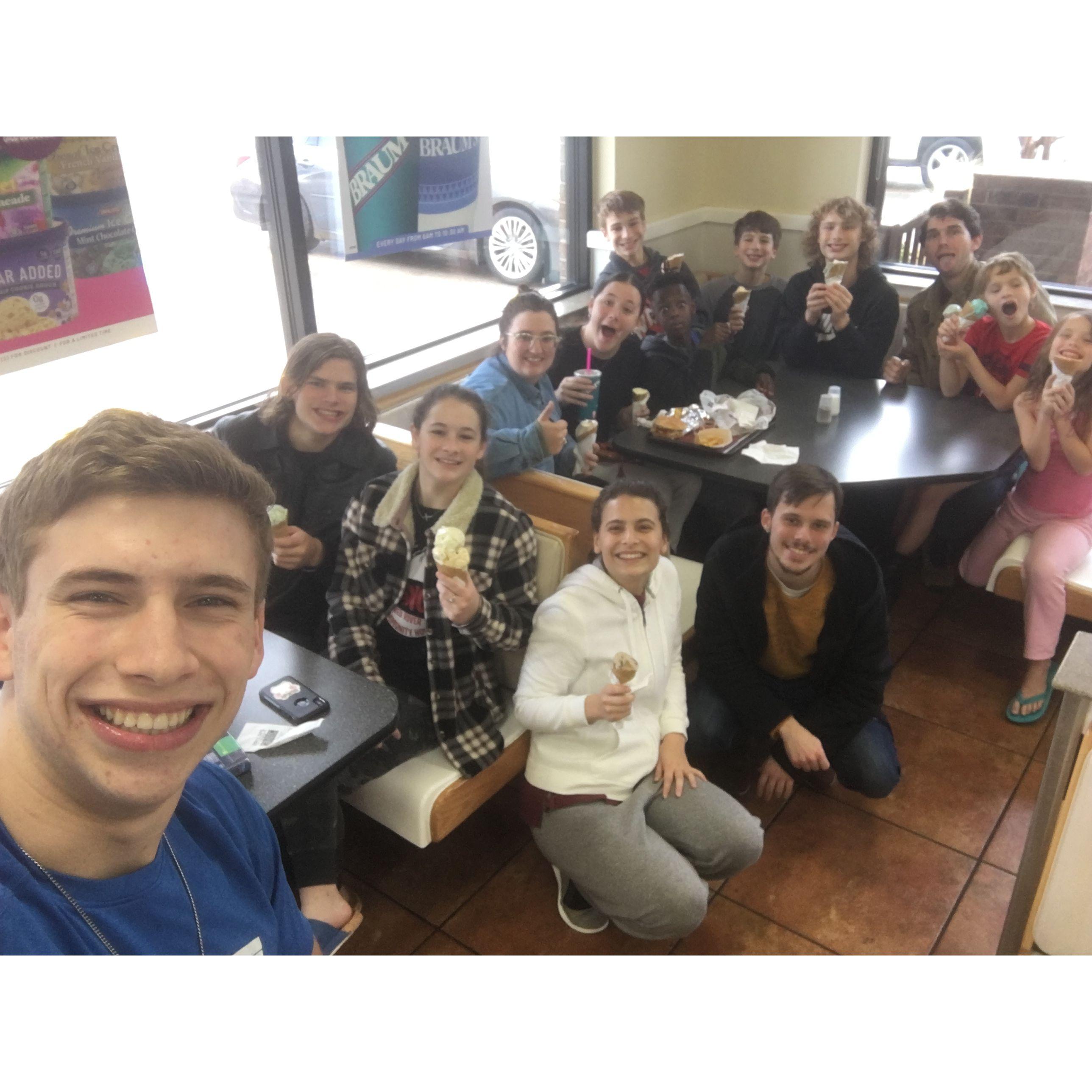 (Some of) Her cousin's hanging out... & his first time eating Braum's icecream