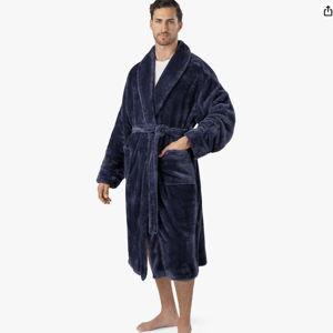 PAVILIA Mens Soft Robe, Navy Blue, Plush Fluffy Fleece Bathrobe Men, Long Sherpa Shaggy Spa Robe