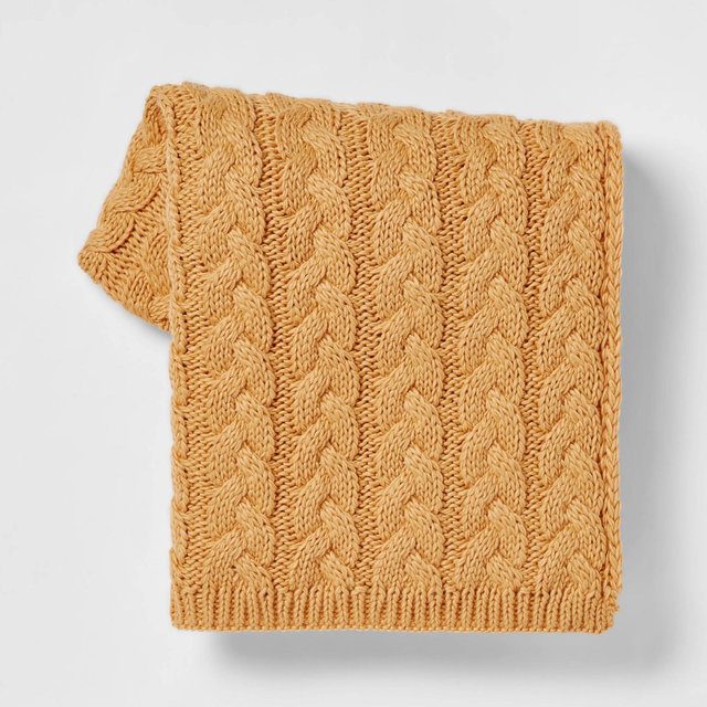 Solid Chunky Cable Knit Throw Blanket Gold - Threshold™
