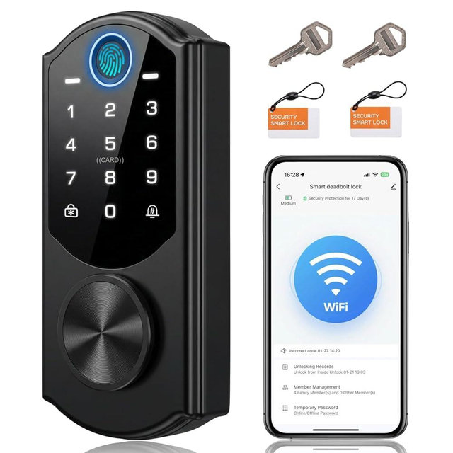 RUIKANG Power WiFi Smart Lock with Fingerprint, Keyless Entry Door Lock for Front Door, Built-in WiFi, Touchscreen Keypad Deadbolt, App Remote Control, Auto Lock, Easy Installation