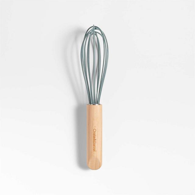 Crate & Barrel Deep Sage Green Silicone and Wood 8" Whisk